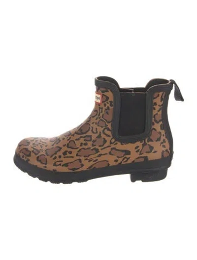 Pre-owned Hunter Rubber Animal Print Rain Boots In Brown