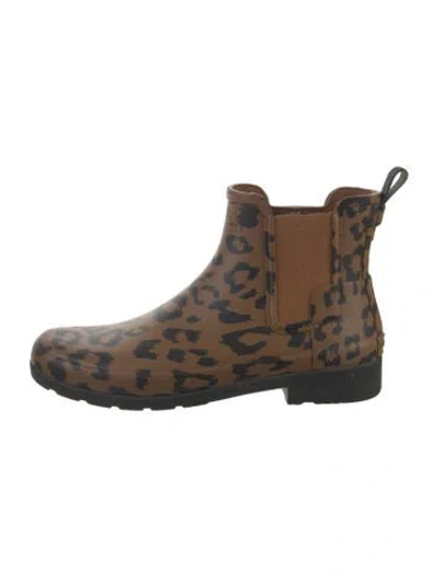 Pre-owned Hunter Rubber Animal Print Rain Boots In Brown