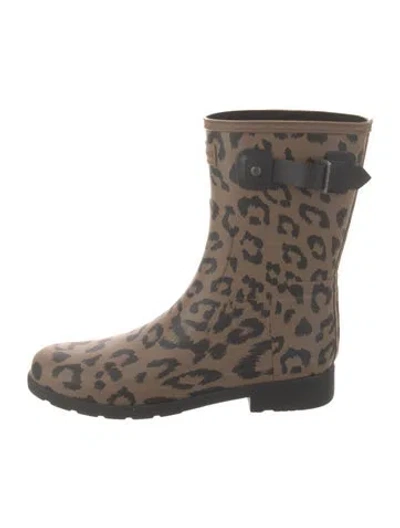 Pre-owned Hunter Rubber Animal Print Rain Boots In Brown