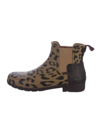 Pre-owned Hunter Rubber Animal Print Rain Boots In Brown