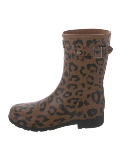 Pre-owned Hunter Rubber Animal Print Rain Boots In Brown
