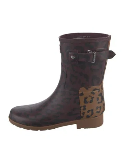 Pre-owned Hunter Rubber Animal Print Rain Boots In Brown