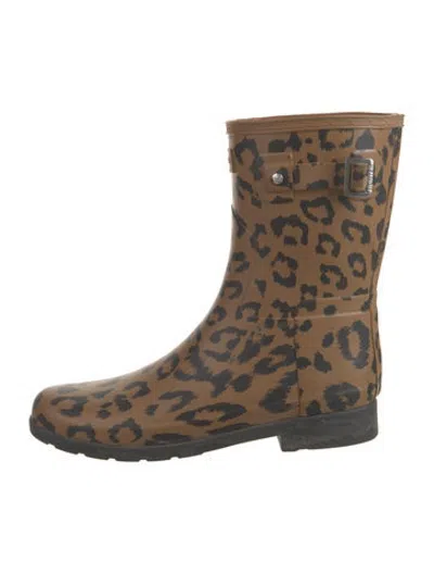 Pre-owned Hunter Rubber Animal Print Rain Boots In Brown