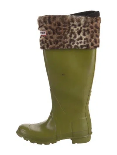 Pre-owned Hunter Rubber Animal Print Rain Boots In Green