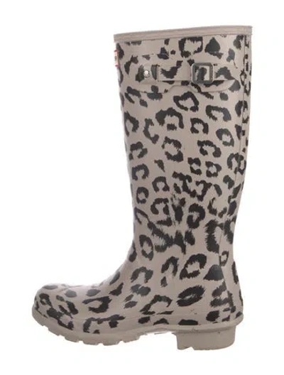 Pre-owned Hunter Rubber Animal Print Rain Boots In Neutral