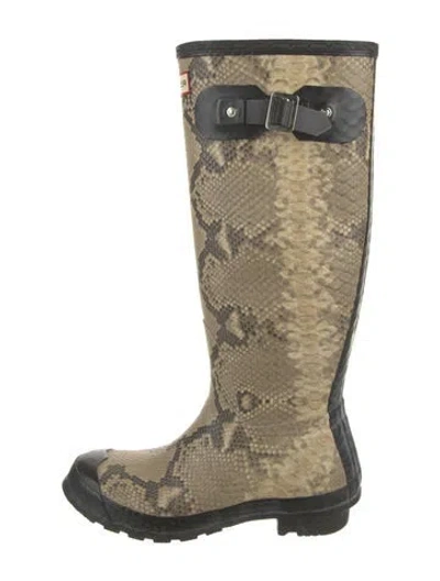 Pre-owned Hunter Rubber Animal Print Rain Boots In Neutrals