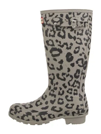 Pre-owned Hunter Rubber Animal Print Rain Boots In Neutrals