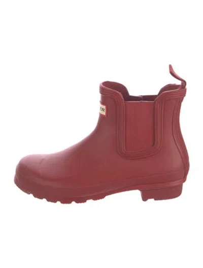 Pre-owned Hunter Rubber Chelsea Boots In Red