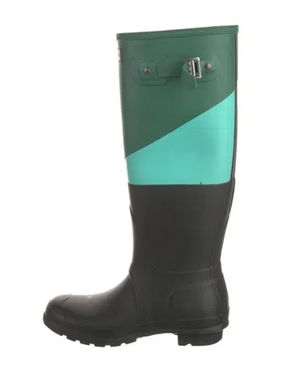 Pre-owned Hunter Rubber Colorblock Pattern Rain Boots In Black