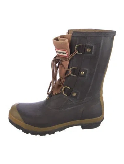 Pre-owned Hunter Rubber Colorblock Pattern Rain Boots In Black