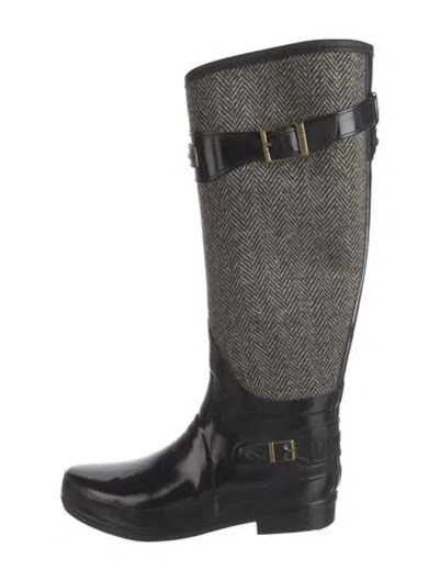 Pre-owned Hunter Rubber Colorblock Pattern Rain Boots In Black