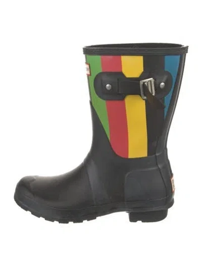 Pre-owned Hunter Rubber Colorblock Pattern Rain Boots In Black