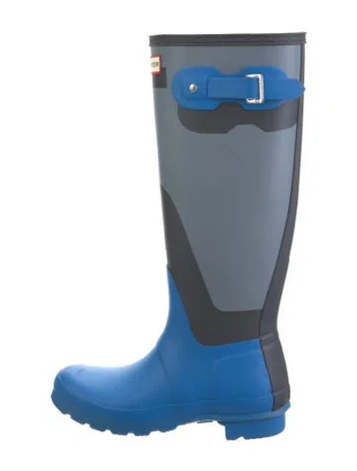 Pre-owned Hunter Rubber Colorblock Pattern Rain Boots In Blue