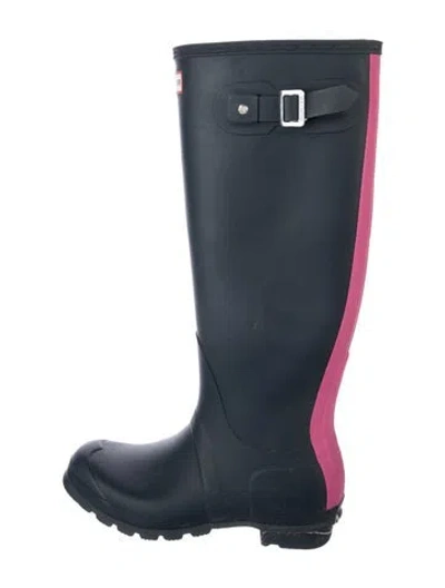 Pre-owned Hunter Rubber Colorblock Pattern Rain Boots In Blue