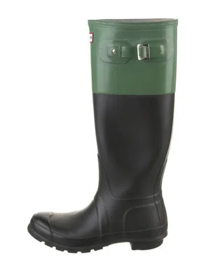 Pre-owned Hunter Rubber Colorblock Pattern Rain Boots In Green