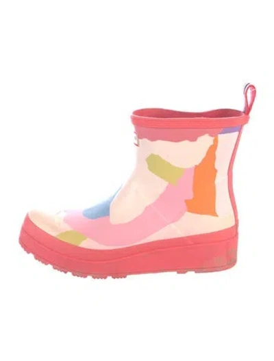 Pre-owned Hunter Rubber Colorblock Pattern Rain Boots In Pink