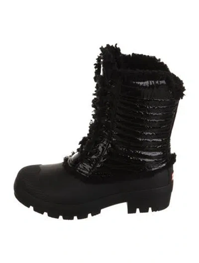 Pre-owned Hunter Rubber Faux Fur Trim Rain Boots In Black