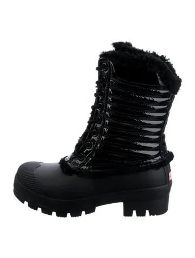 Pre-owned Hunter Rubber Faux Fur Trim Rain Boots In Black