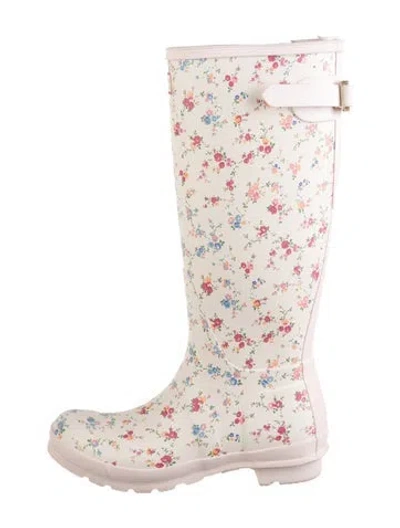 Pre-owned Hunter Rubber Floral Print Rain Boots In Neutrals