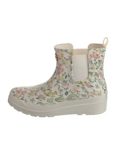 Pre-owned Hunter Rubber Floral Print Rain Boots In Neutrals/white