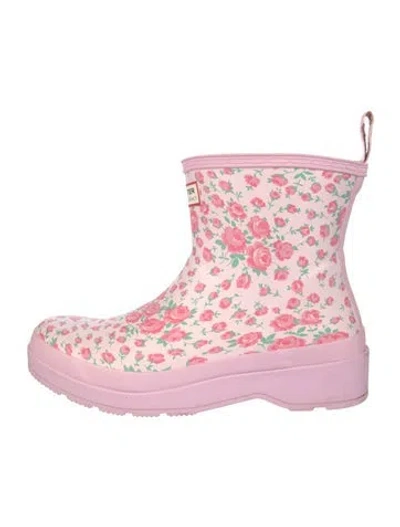 Pre-owned Hunter Rubber Floral Print Rain Boots In Pink