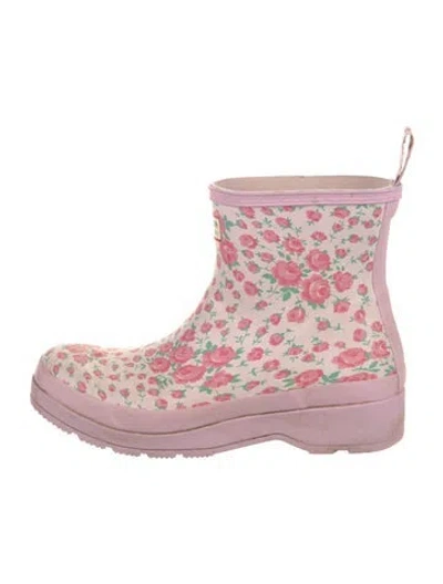 Pre-owned Hunter Rubber Floral Print Rain Boots In Pink