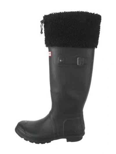 Pre-owned Hunter Rubber Fur Trim Rain Boots In Black