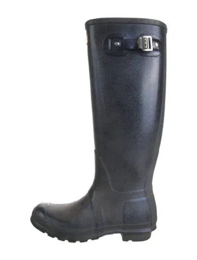 Pre-owned Hunter Rubber Glitter Accents Rain Boots In Blue/metallic