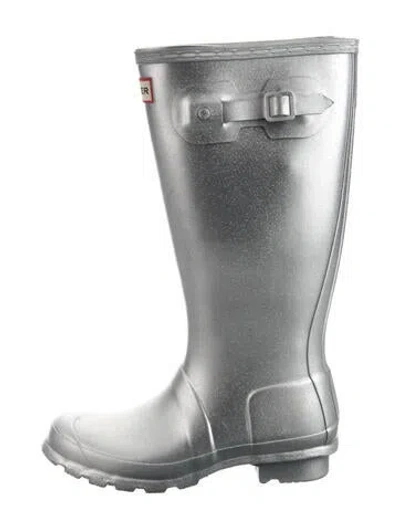 Pre-owned Hunter Rubber Glitter Accents Rain Boots In Metallic/silver