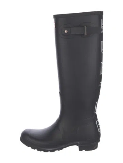 Pre-owned Hunter Rubber Graphic Print Rain Boots In Black