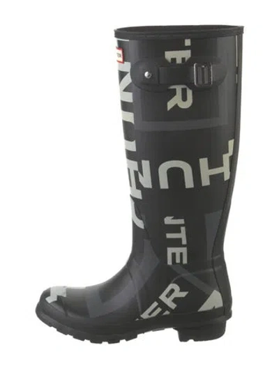 Pre-owned Hunter Rubber Graphic Print Rain Boots In Black