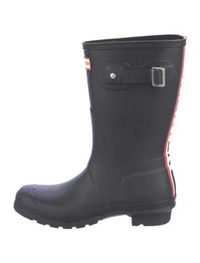 Pre-owned Hunter Rubber Graphic Print Rain Boots In Black