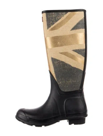 Pre-owned Hunter Rubber Graphic Print Rain Boots In Blue