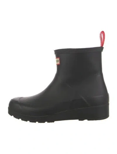 Pre-owned Hunter Rubber Grosgrain Trim Rain Boots In Black