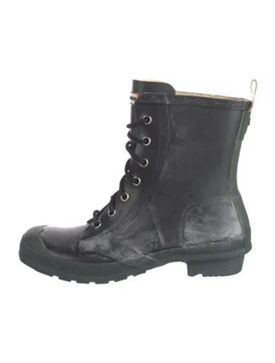 Pre-owned Hunter Rubber Lace-up Boots In Black