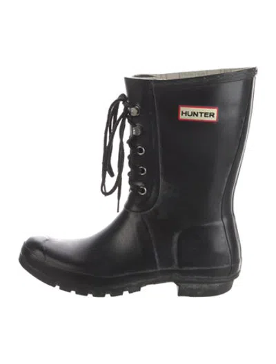 Pre-owned Hunter Rubber Lace-up Boots In Black