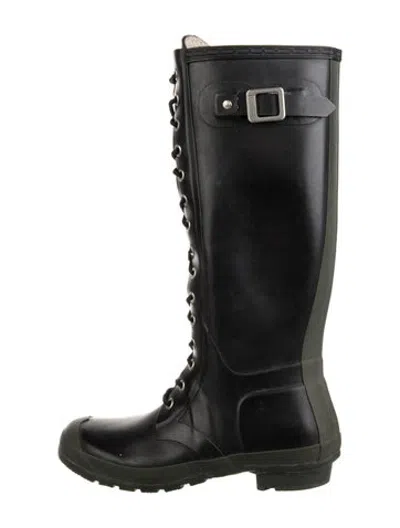 Pre-owned Hunter Rubber Lace-up Boots In Black/green