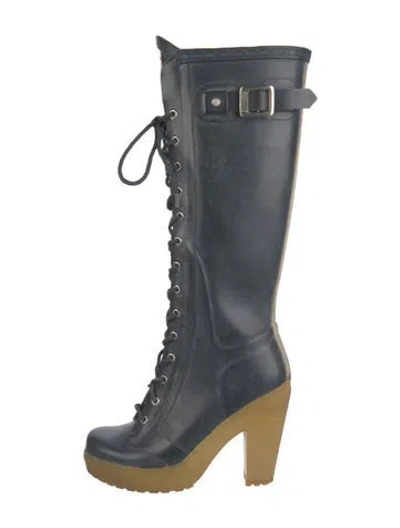 Pre-owned Hunter Rubber Lace-up Boots In Blue