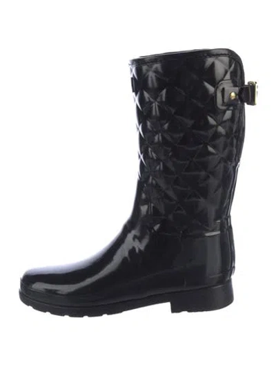 Pre-owned Hunter Rubber Patterned Rain Boots In Black