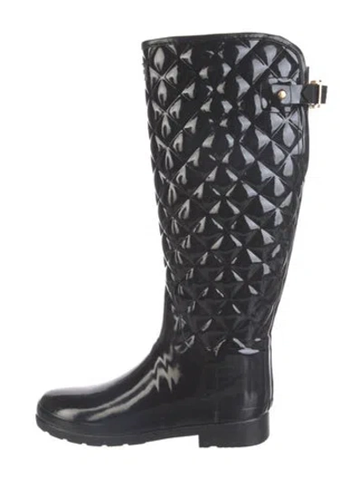 Pre-owned Hunter Rubber Patterned Rain Boots In Black