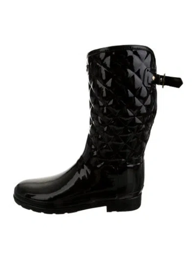 Pre-owned Hunter Rubber Patterned Rain Boots In Black
