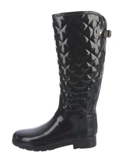 Pre-owned Hunter Rubber Patterned Rain Boots In Black