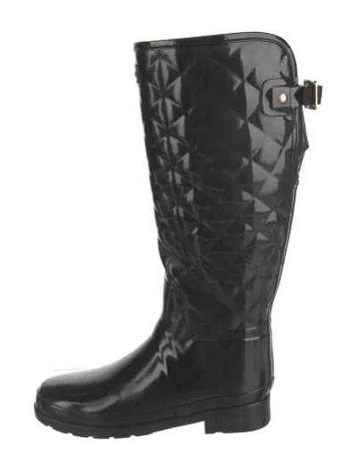 Pre-owned Hunter Rubber Patterned Rain Boots In Black