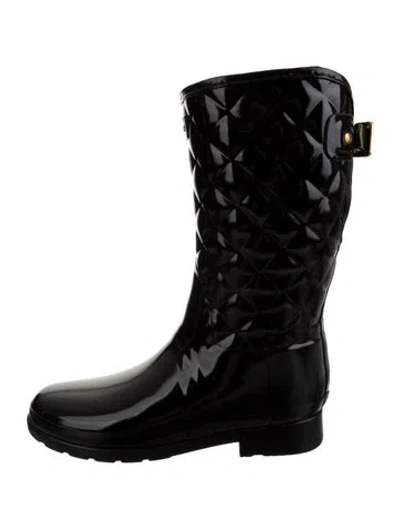 Pre-owned Hunter Rubber Patterned Rain Boots In Black