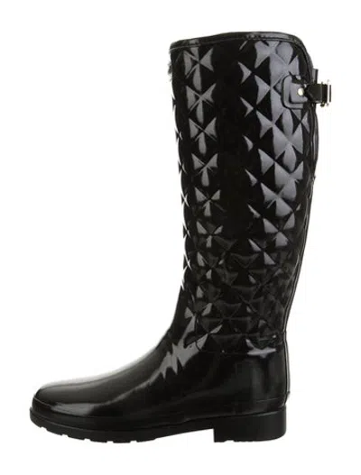 Pre-owned Hunter Rubber Patterned Rain Boots In Black