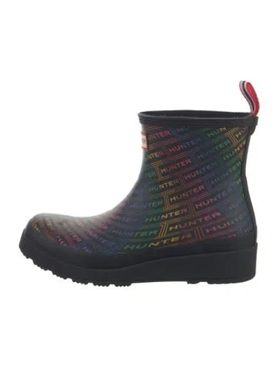 Pre-owned Hunter Rubber Patterned Rain Boots In Blue