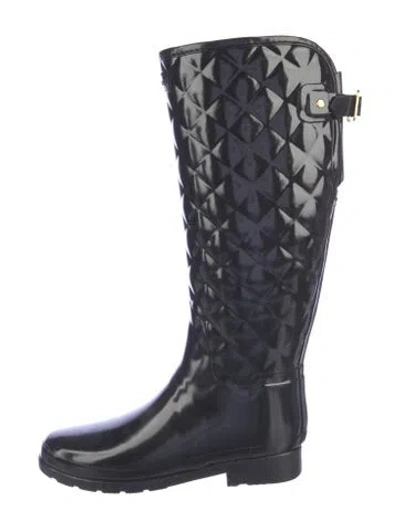 Pre-owned Hunter Rubber Patterned Rain Boots In Blue