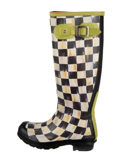 Pre-owned Hunter Rubber Plaid Print Rain Boots In Black