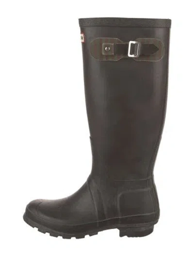 Pre-owned Hunter Rubber Plaid Print Rain Boots In Grey