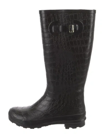 Pre-owned Hunter Rubber Printed Rain Boots In Black